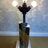 large table lamp in brass and chrome "Skyscraper" by B D Lumica in the style of Willy Rizzo, Spain, 1970s.