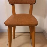 Set of 4 vintage chairs, in beech and imitation leather.