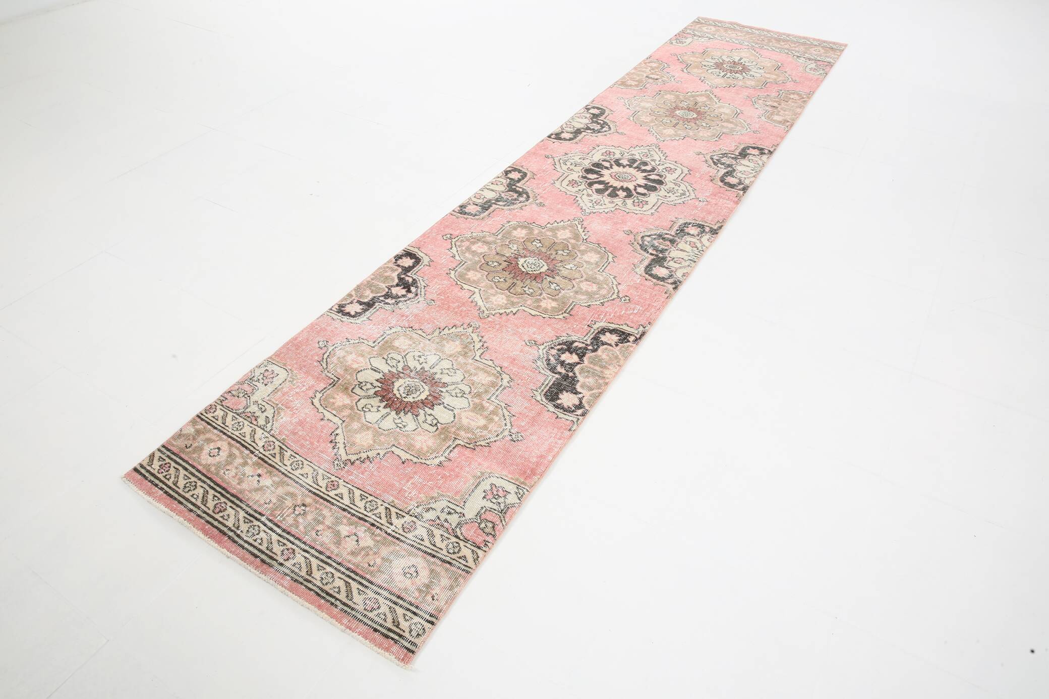 3x12 Pink Dark Blue Oriental Vintage Runner Rug