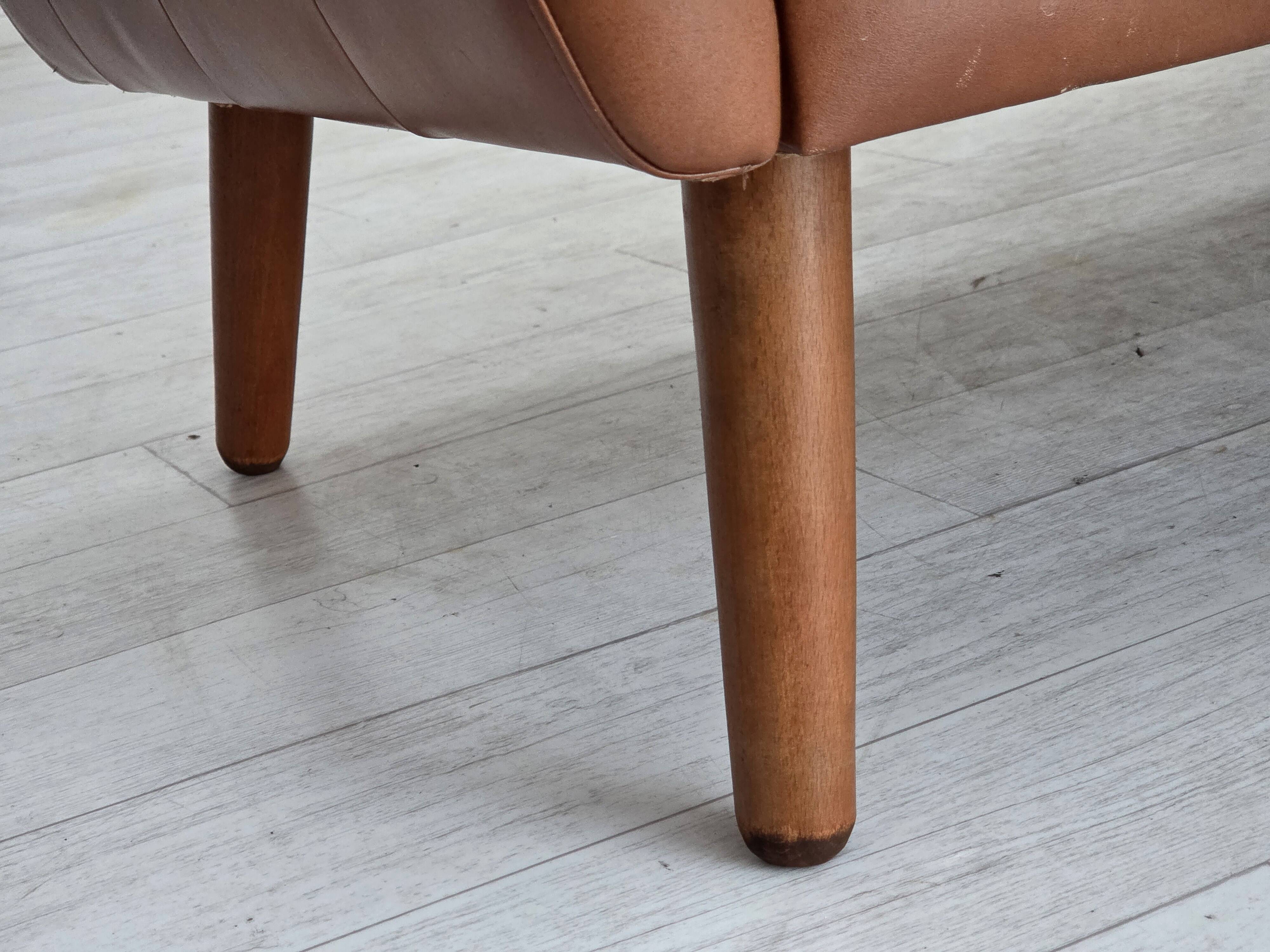 1970s, 3-seater Danish sofa, brown furniture leather with patina.
