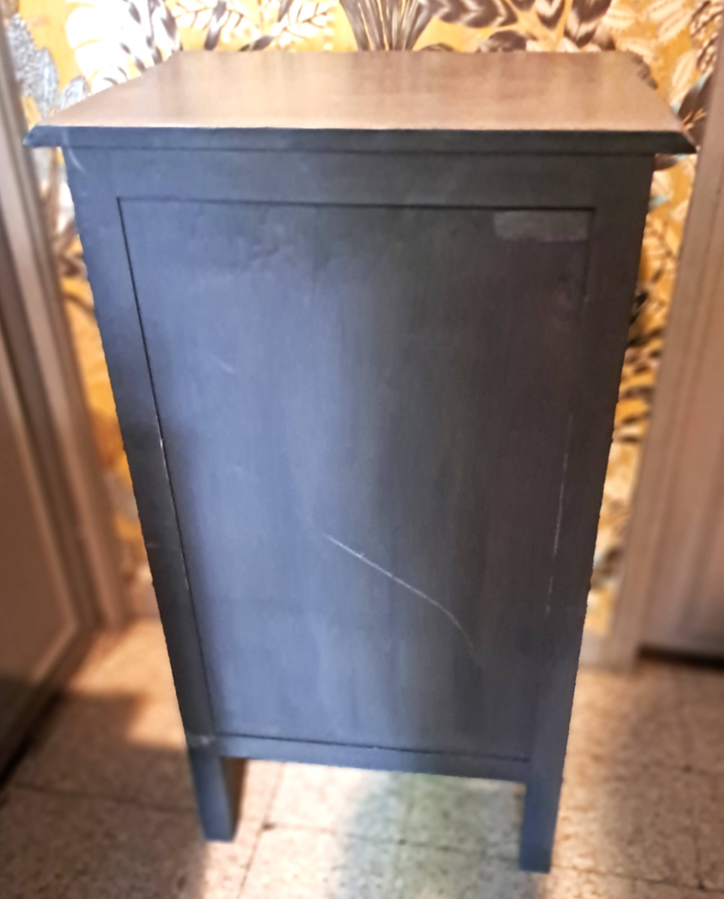 Black and grey painted wooden chest of drawers from France 1950 with 5 drawers