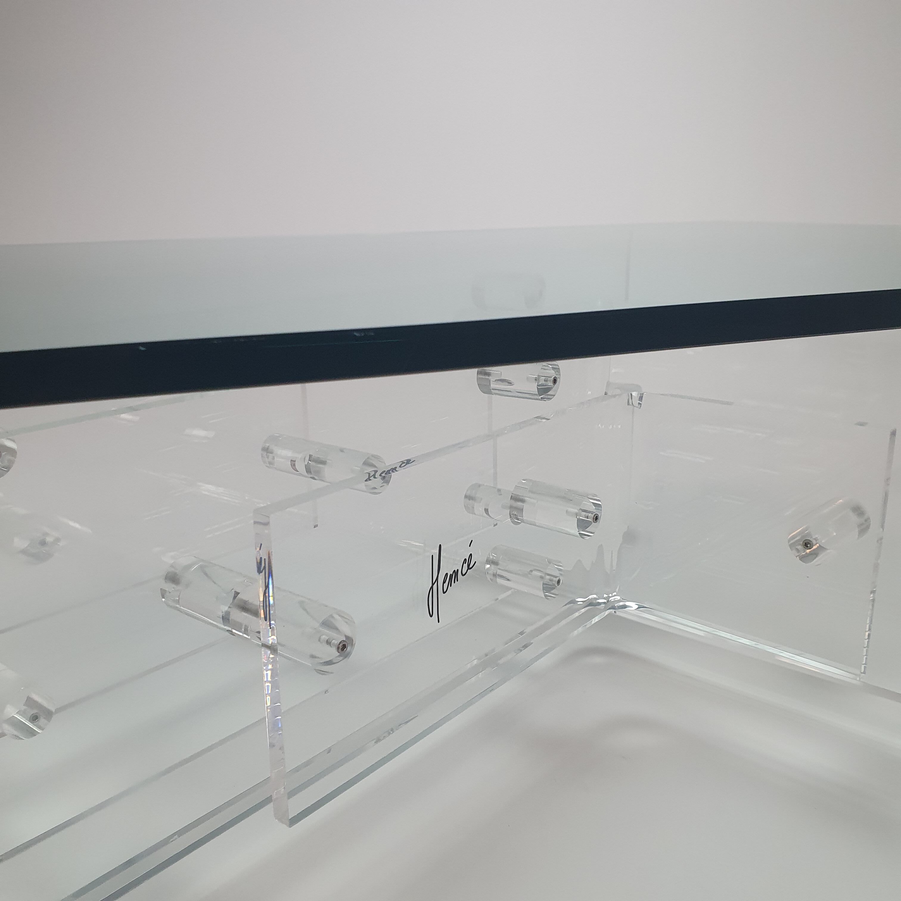 Custom Made Lucite and Glass Coffee Table by Hemcé Nice, France, 1970s