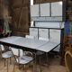complete kitchen in blue formica buffet table and chairs