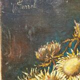 Tableau Nature Morte Bouquet De Chardons Signé Jo Purrel