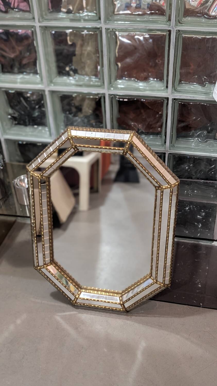 Venetian mirror, partition screens, 1970s, repoussé brass, gilded.