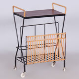 Original midcentury side table, metal, rattan, scandinavia, 1960s