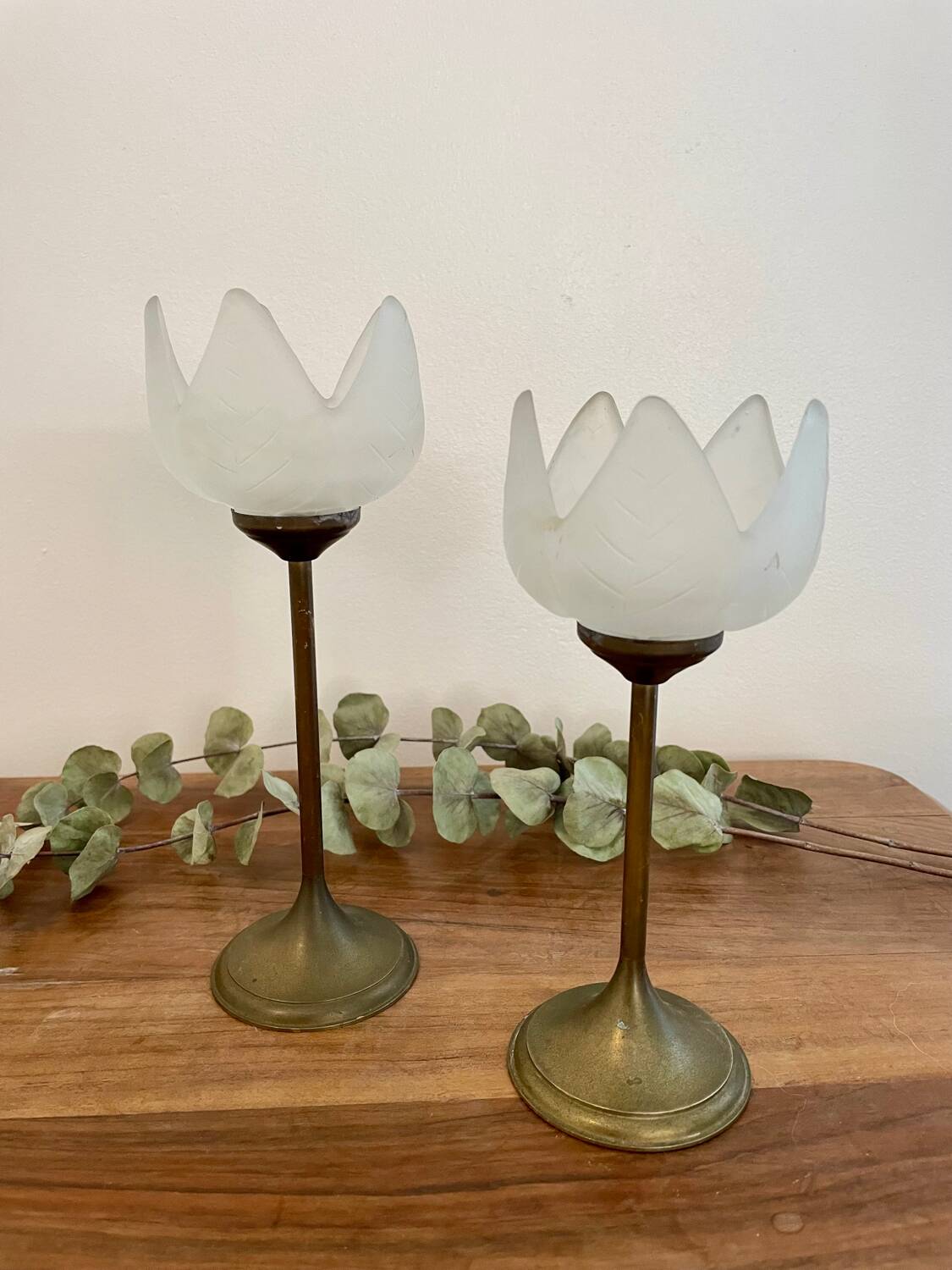 Duo brass and glass candle holders