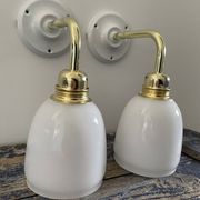 Pair of vintage white opaline sconces restored