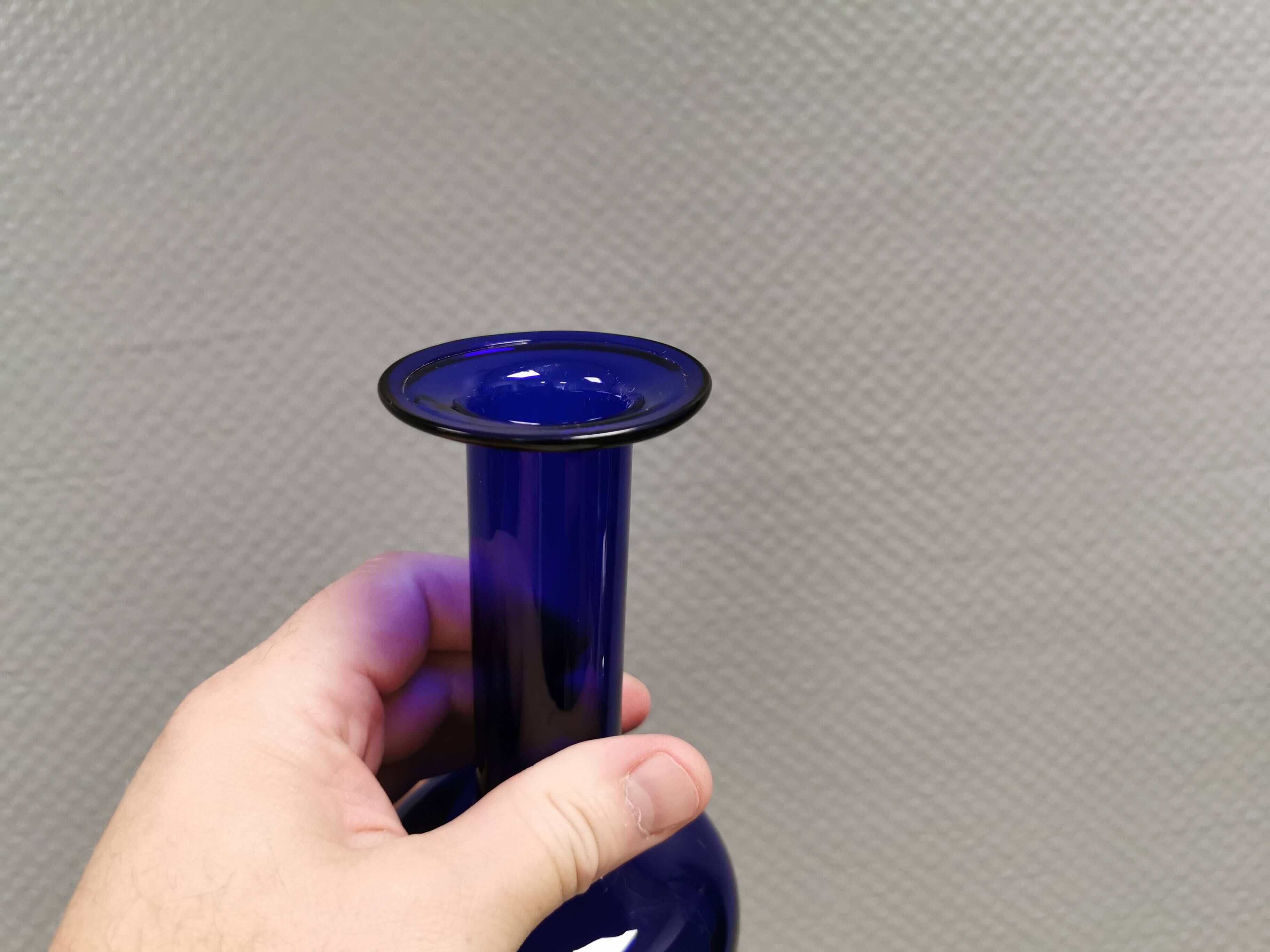 Huge blue glass vase by Otto Brauer for Holmegaard Denmark 1960s