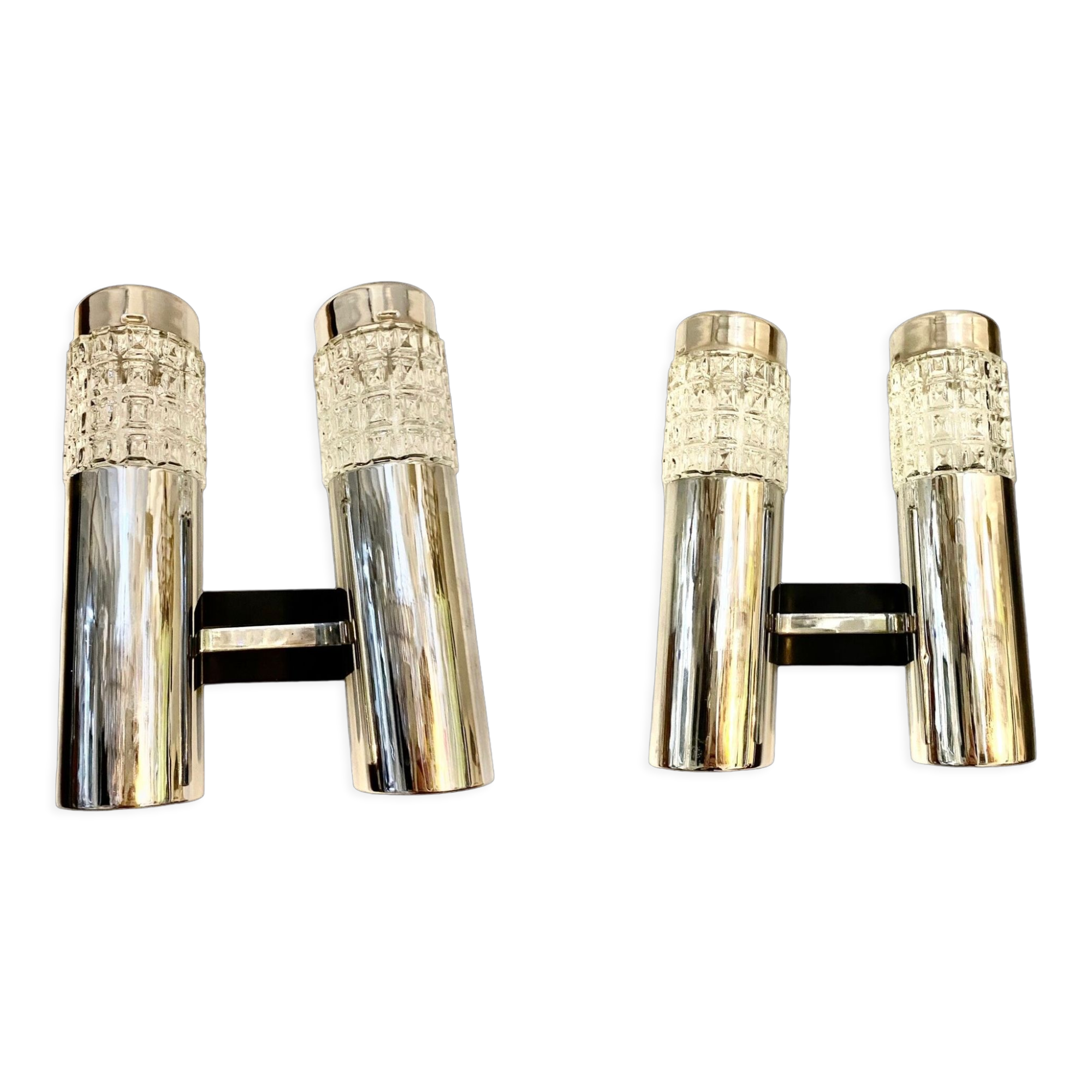 Pair of glass and chrome wall lamps from Sciolari
