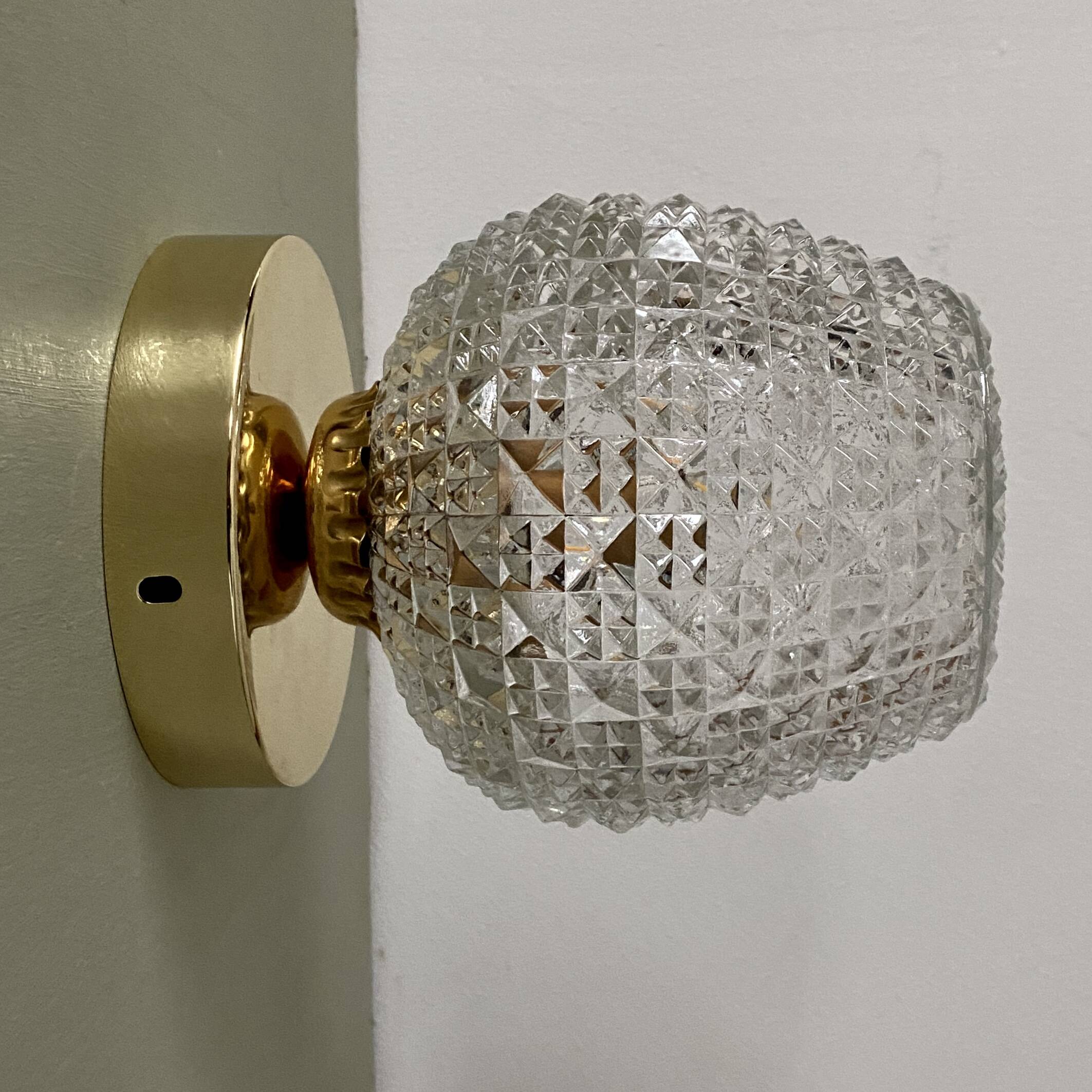 Vintage glass globe wall or ceiling light with diamond point.