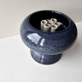 Magnificent blue ceramic flowerpot vase signed (pictogram with identification)