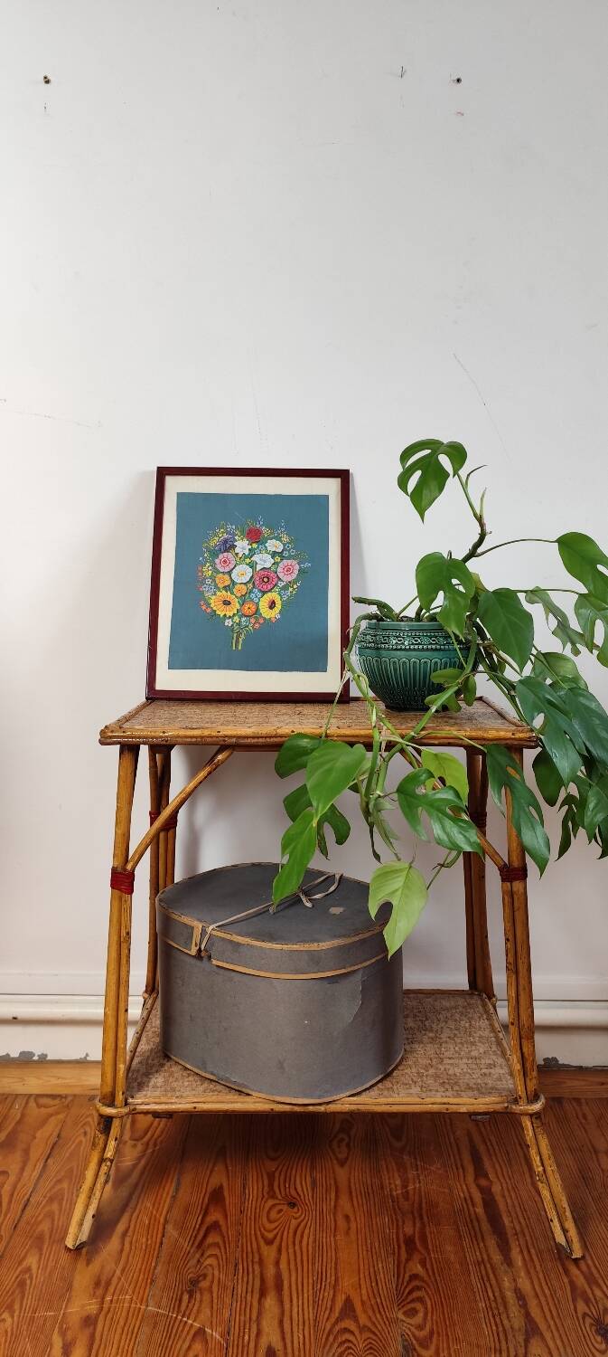 Rattan and cork side table