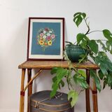 Rattan and cork side table