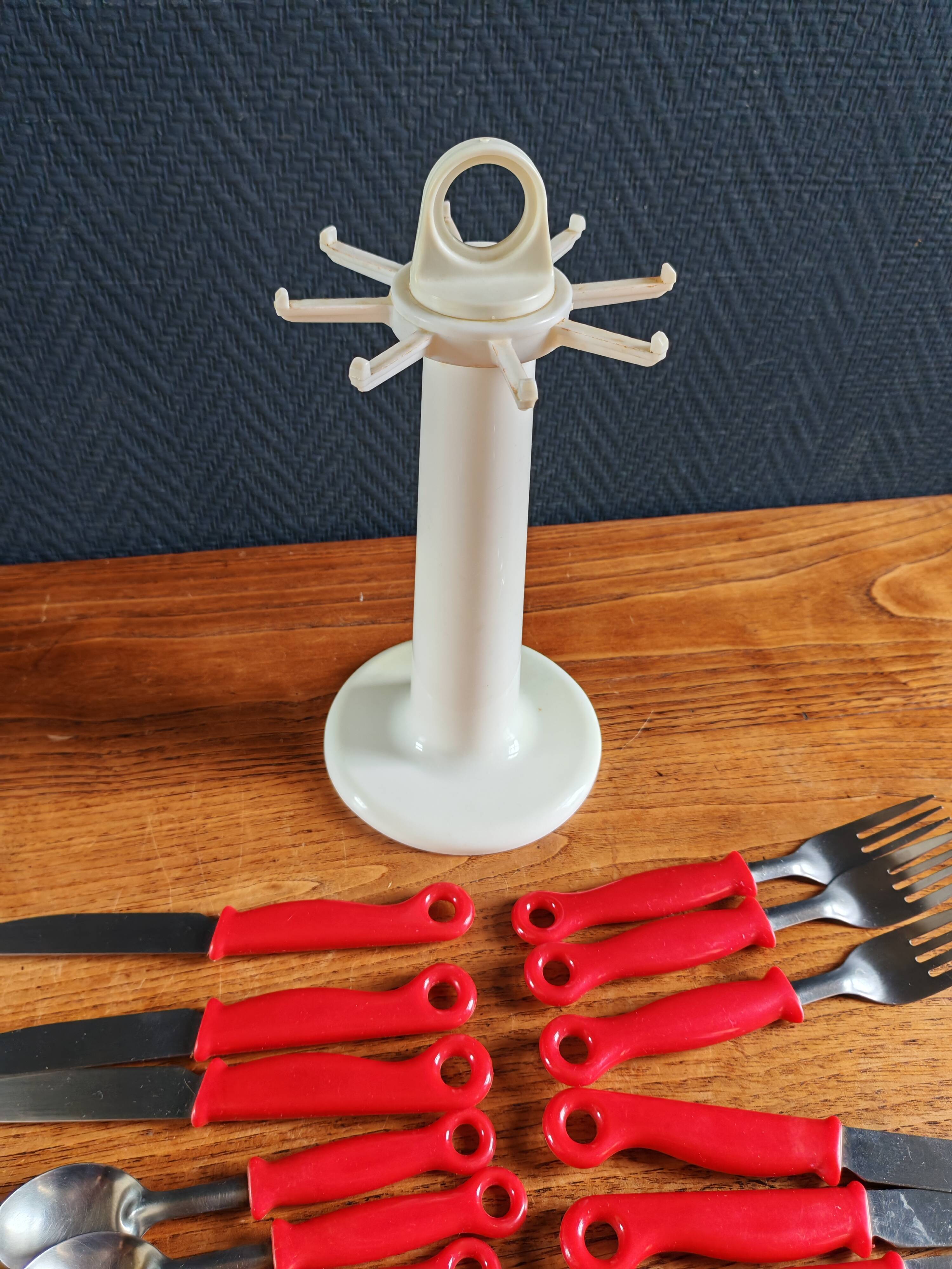 Vintage Pop Art Cutlery Set 1970s - 24 Pieces with Red Handles