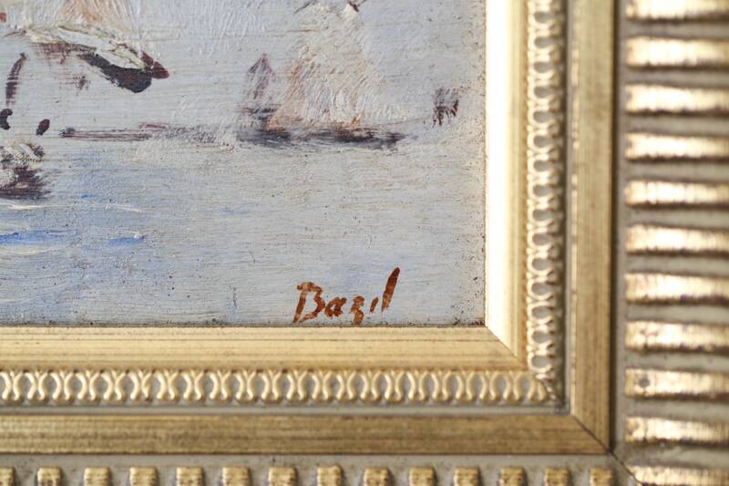 Bazil (20th century) oil on panel 'French boats setting out to sea'