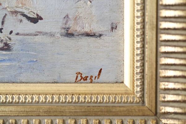 Bazil (XXe siècle) huile sur panneau 'bateaux français prenants la mer