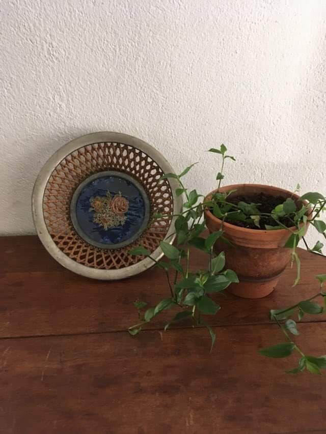 Vintage metal and wicker basket