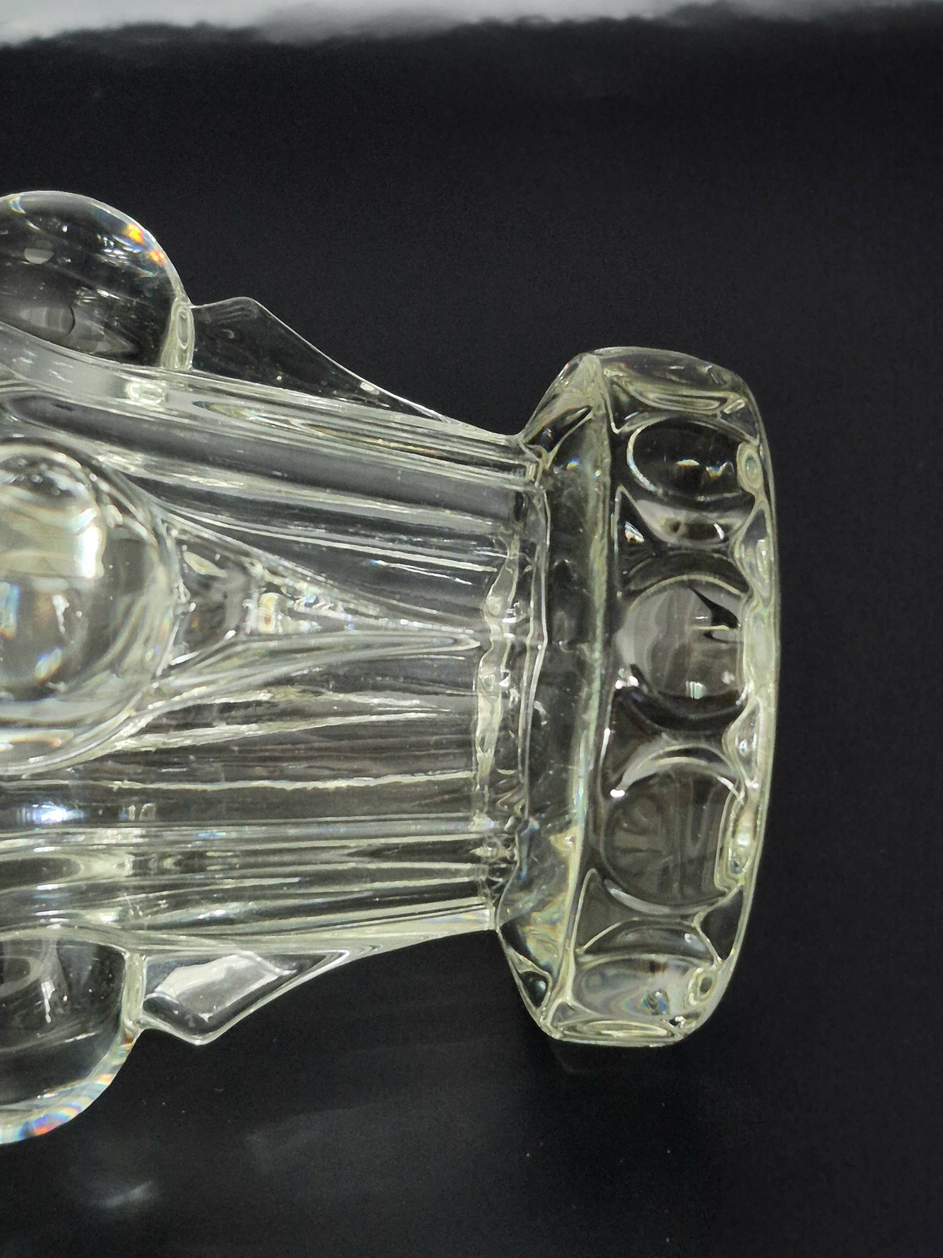 Vintage thick moulded glass/crystal vase Sculptural design Art Deco