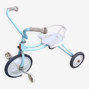 Old children's tricycle toy metal blue & white 70s vintage