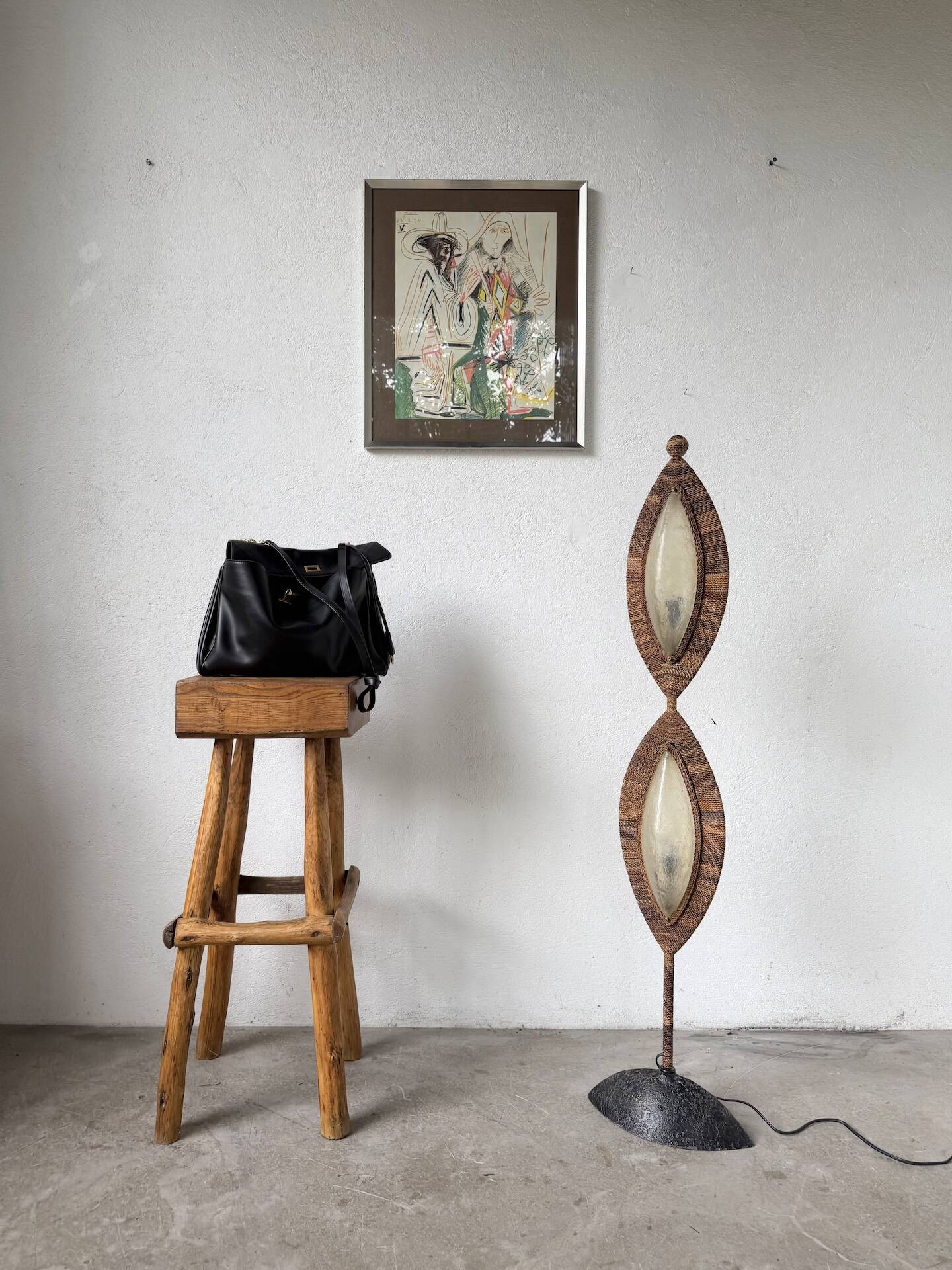 Lampadaire bronze et corde 1970