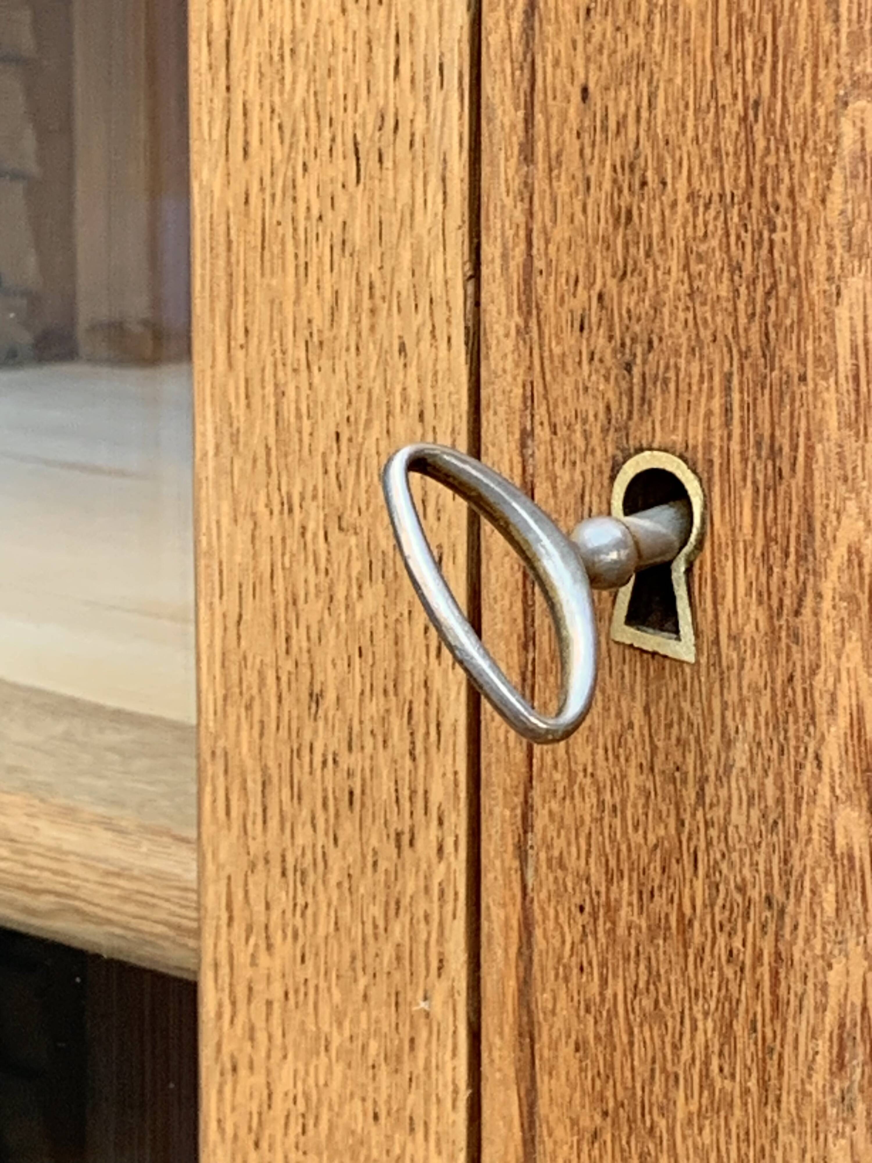 Parisian glass cabinet in solid raw oak, 1950