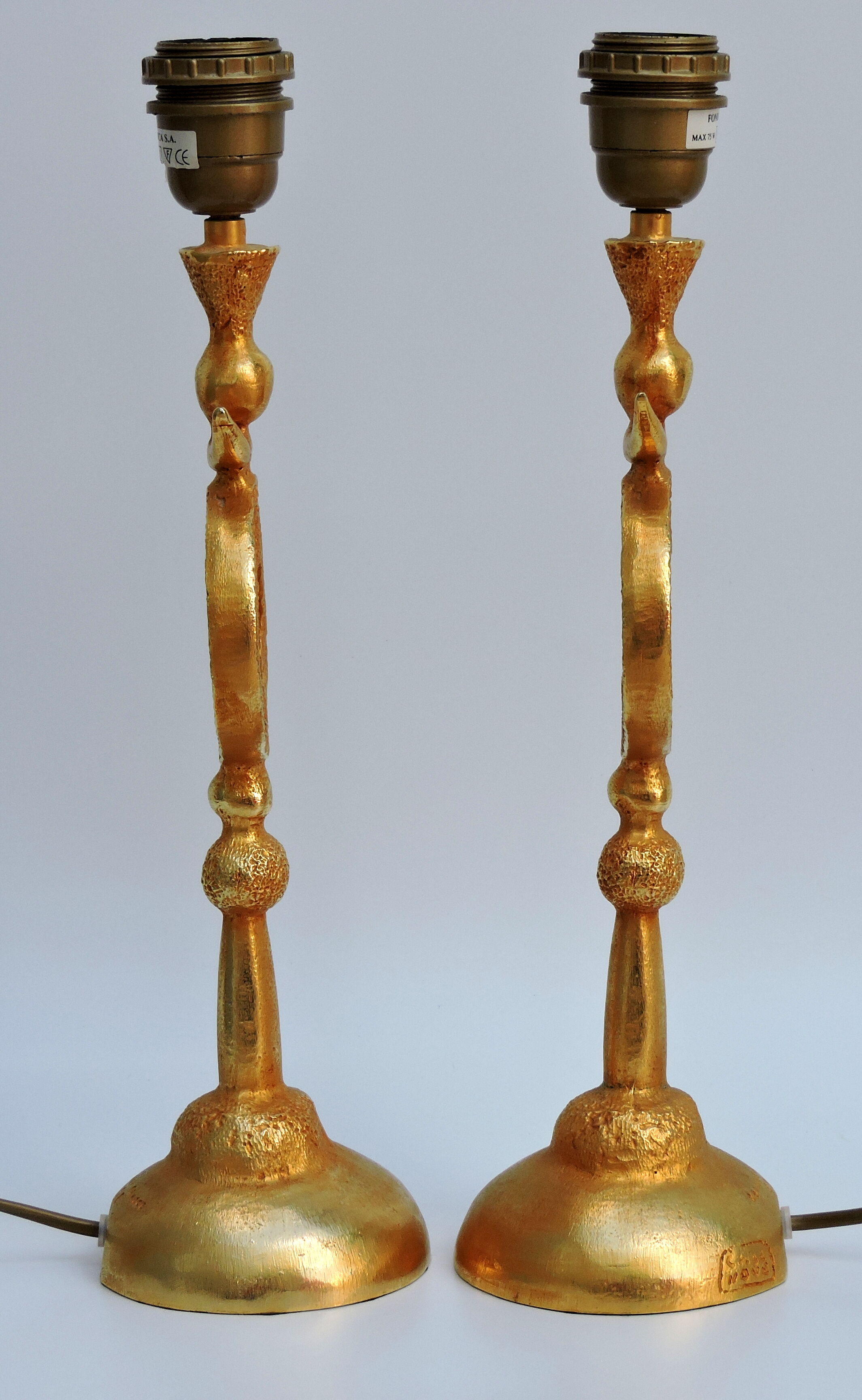 Pair of Gilded Bronze Lamp by Pierre Casenove for Fondica, France