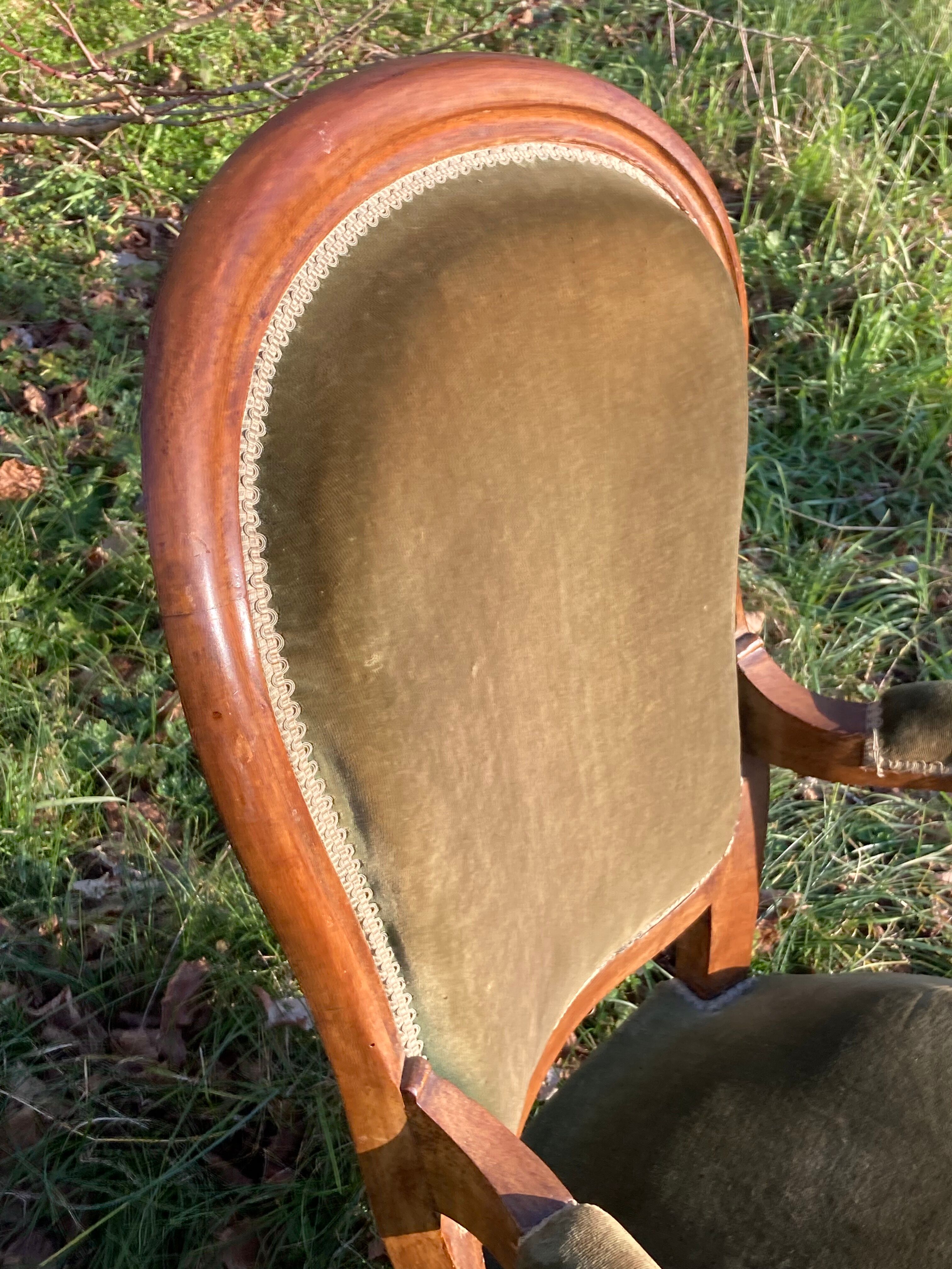 Armchair Voltaire Louis Philippe in wood green velvet XIX