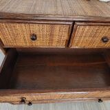 Rattan and solid wood chest of drawers