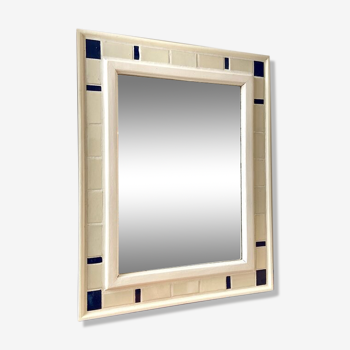 Miroir biseauté et cadre en bois et carrelage - 95 x 74,5 cm