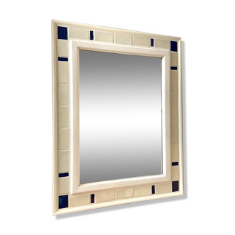 Miroir biseauté et cadre en bois et carrelage - 95 x 74,5 cm
