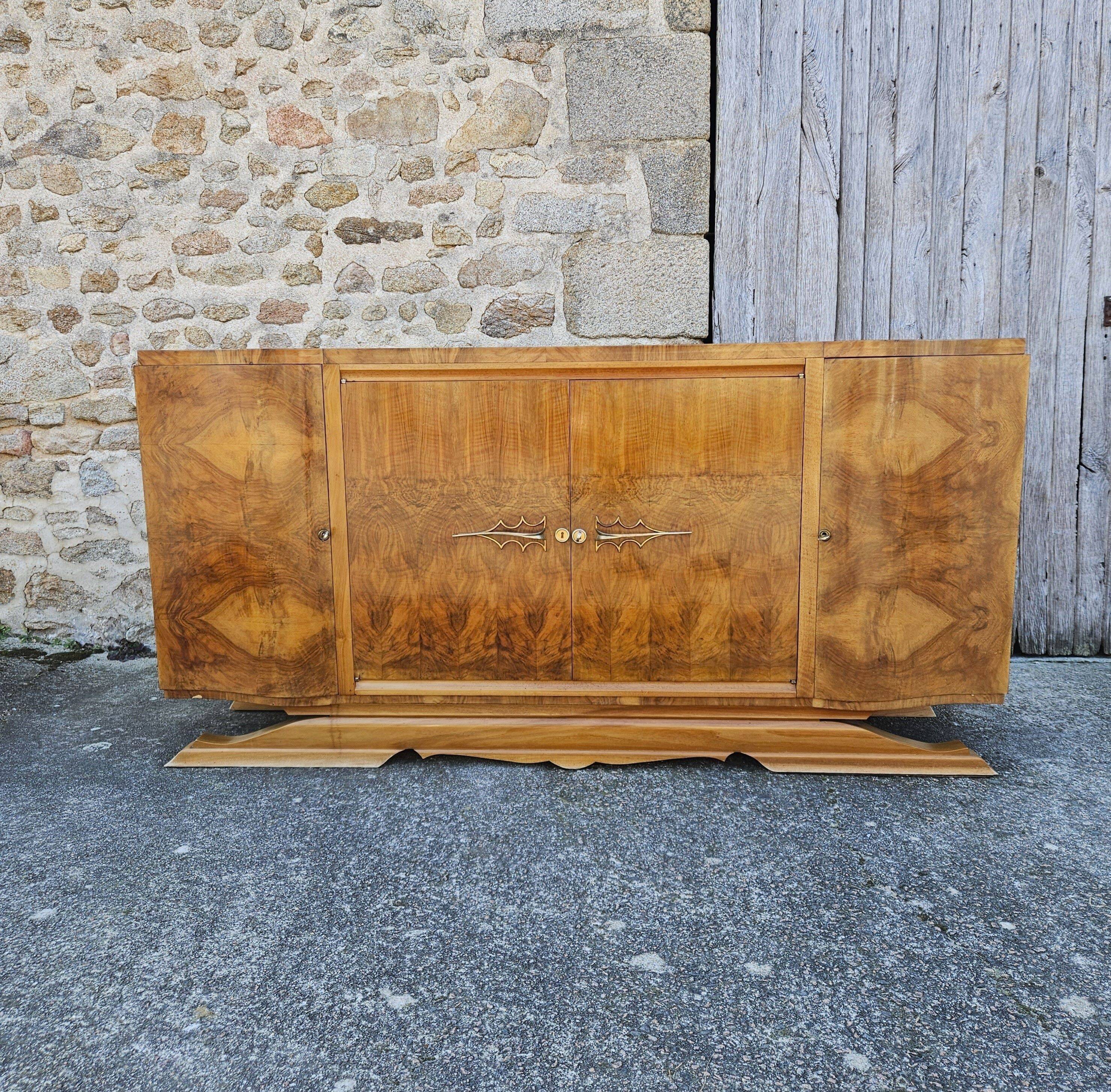 French ART DECO Sideboard- High Gloss Burl Elmwood Buffet-30s