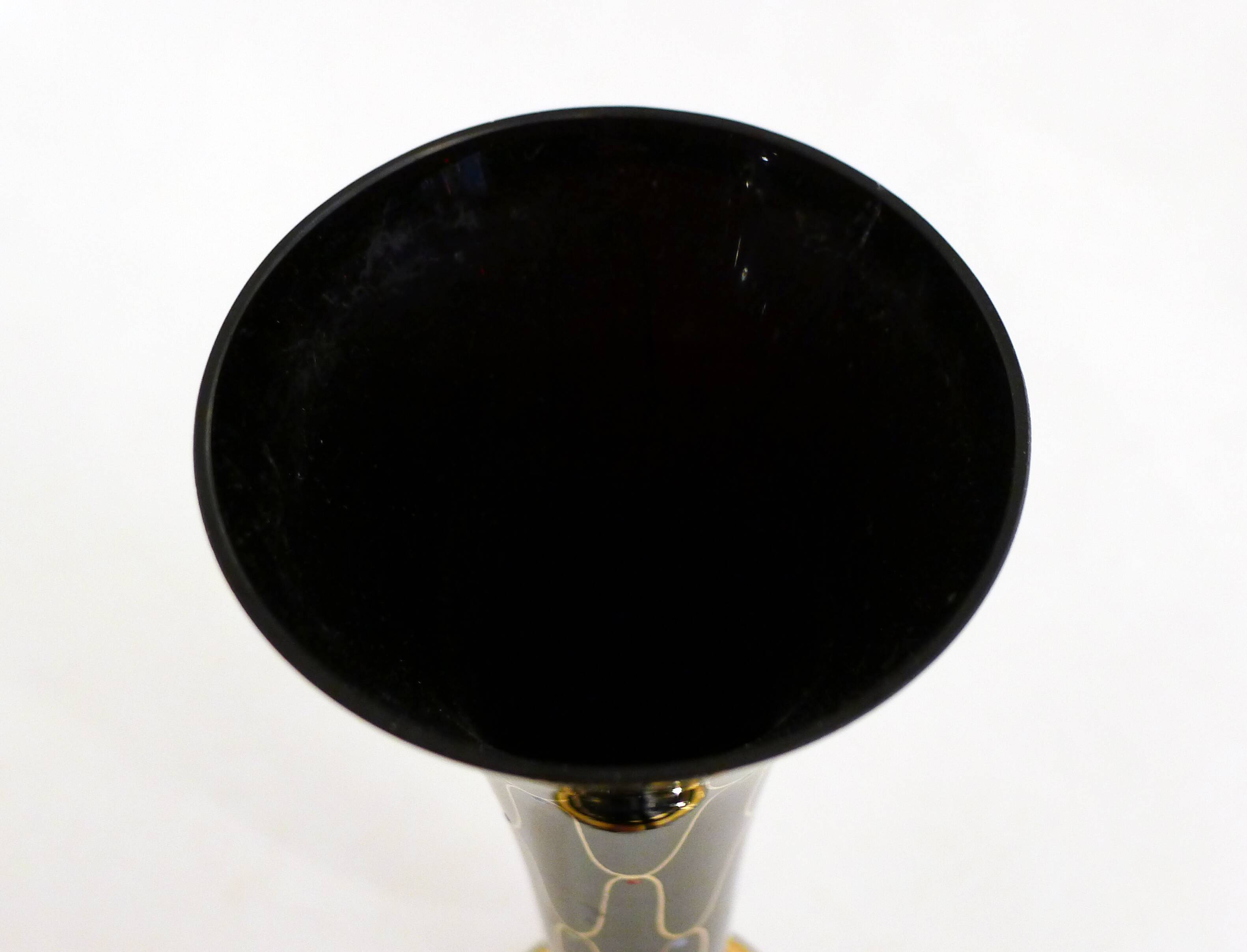 Black cornet vase with graphic decoration, 1950s