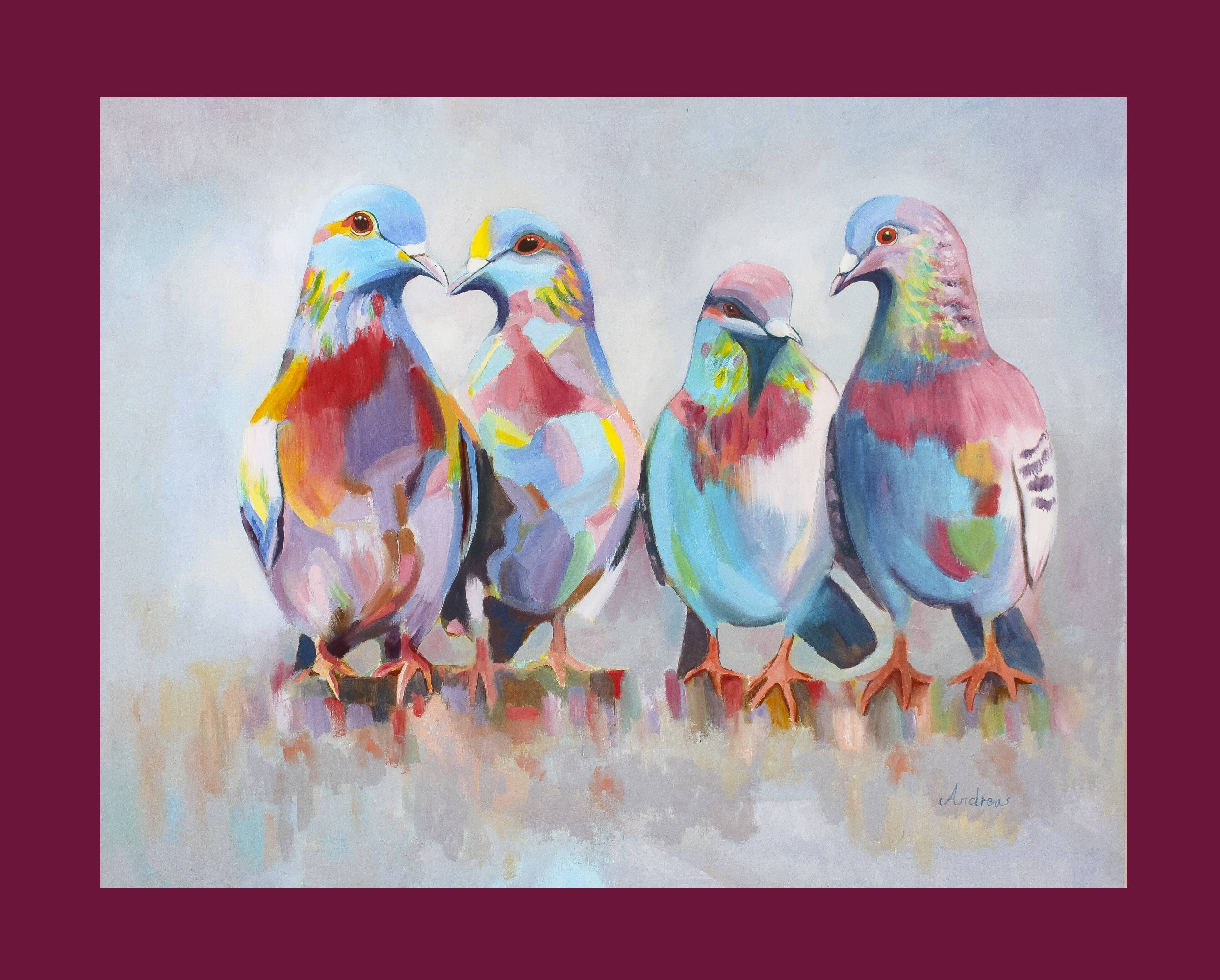 Painting of doves. Picture of doves. Doves in oil.