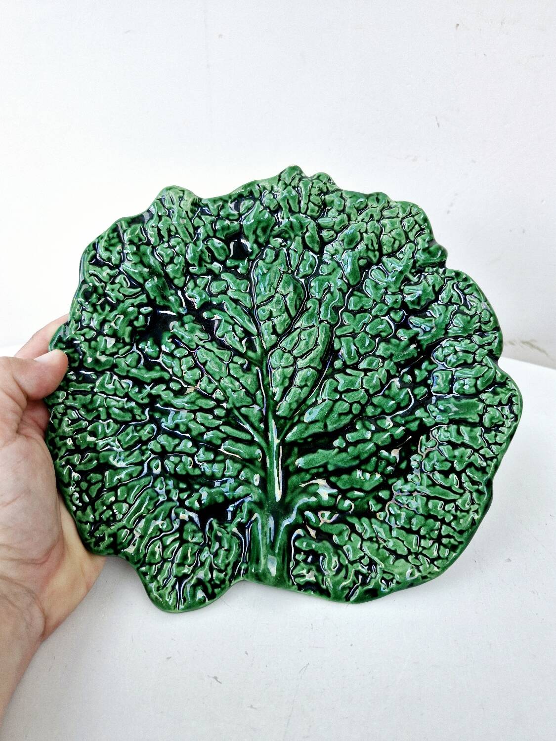 Malicorne Cabbage Barbotine Ceramic Dish Plate Signed Jules Moreau