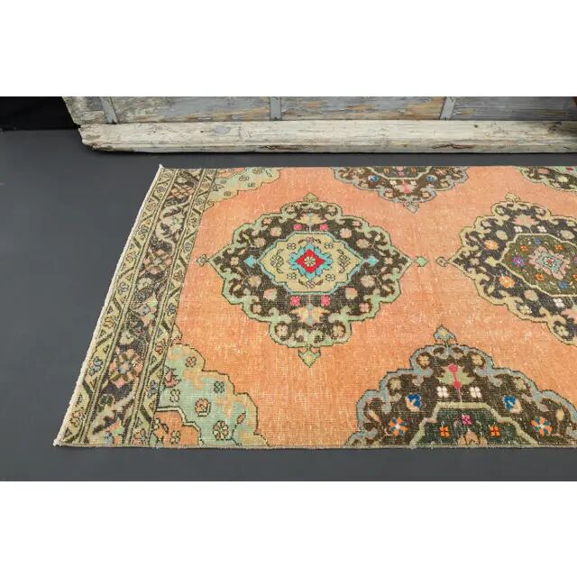 1970s Turkish Oushak Handmade Wool Cotton Orange Runner 98x378