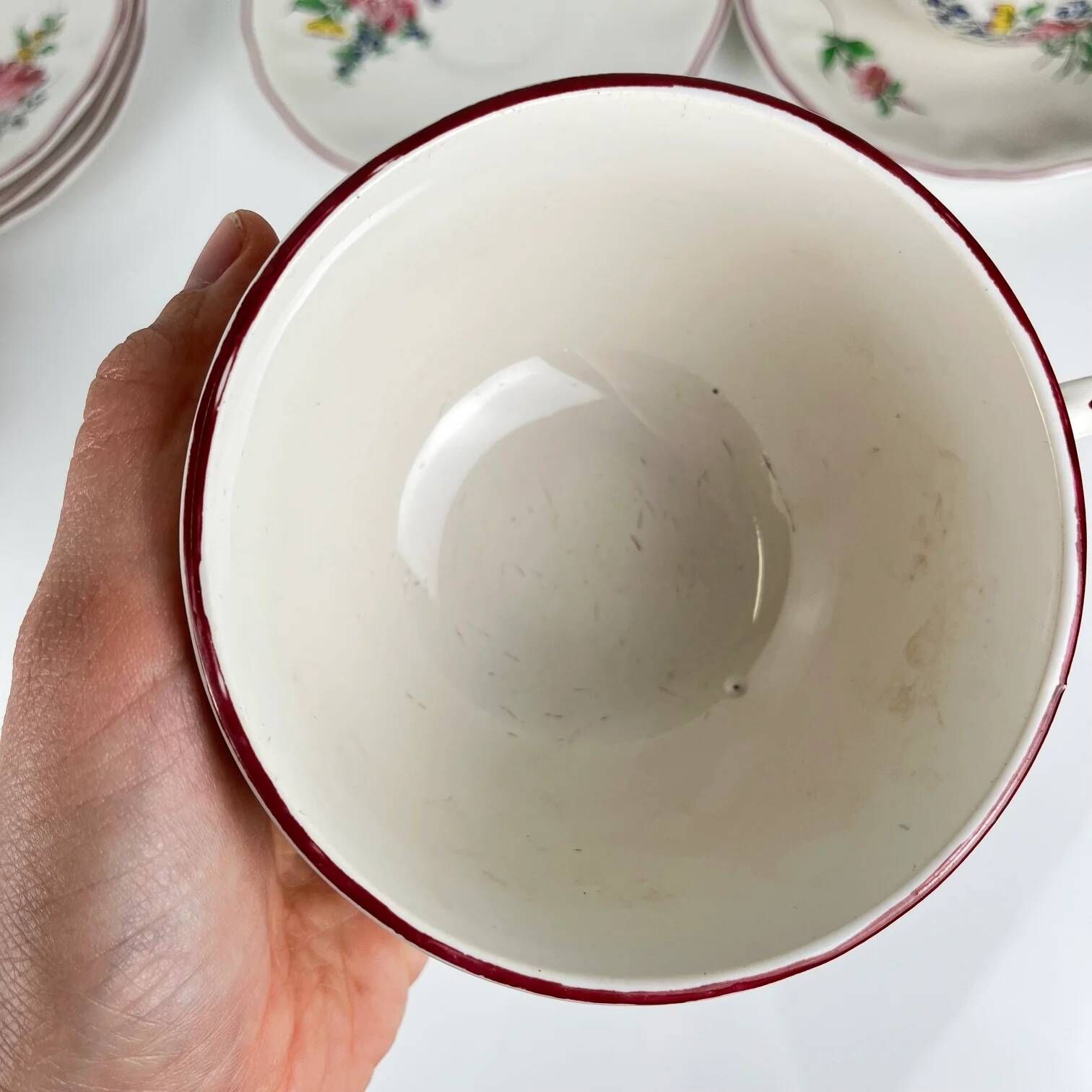 Set of 5 large cups with saucers, Réverbère model by KG Lunéville.