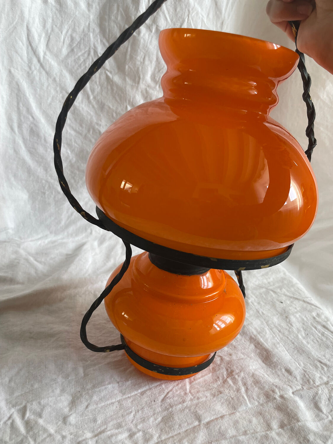 Pendant chandelier, vintage, opaline, Orange, 1970s