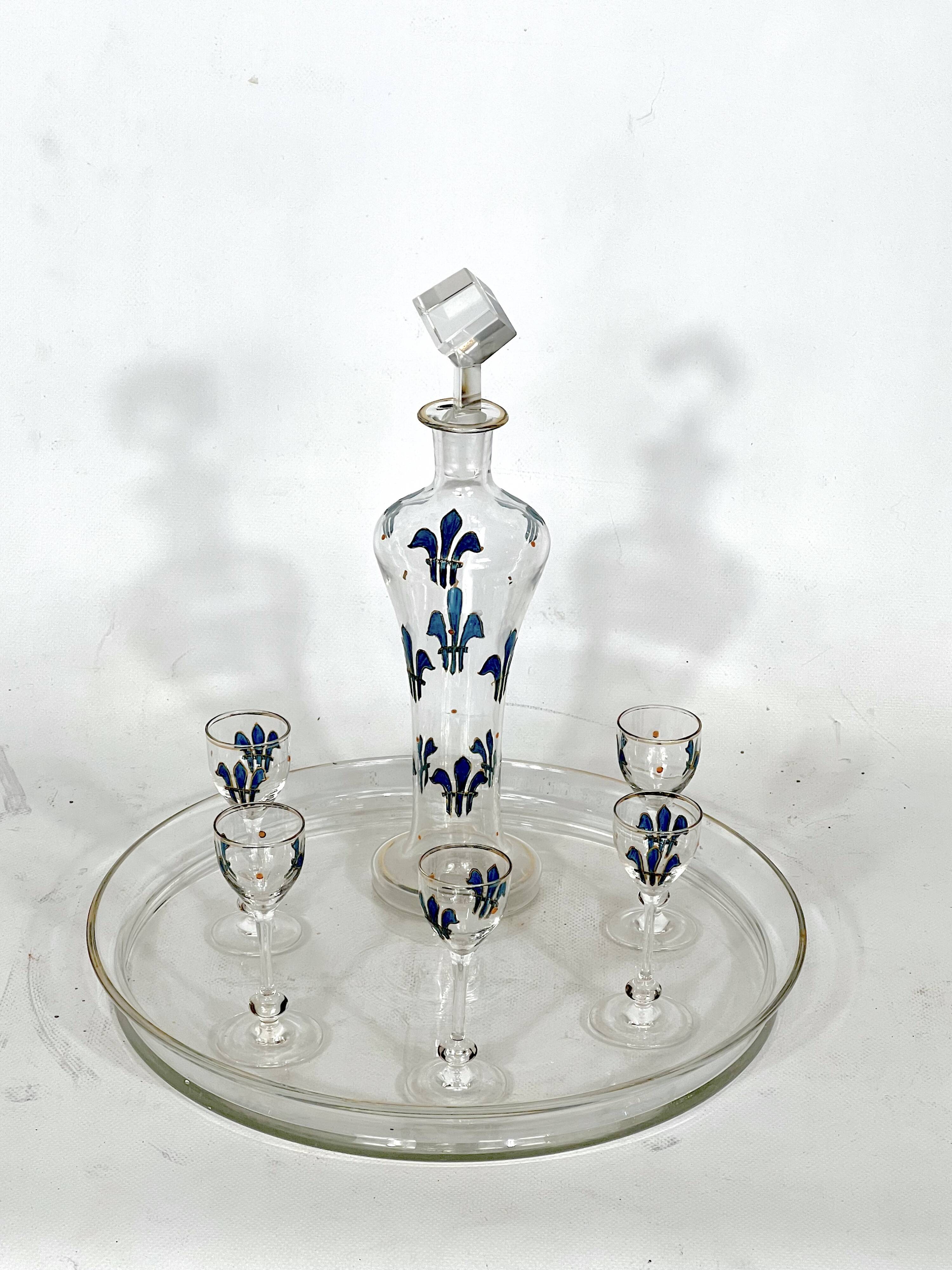 Italian Art Nouveau glass liquor set from 1920s