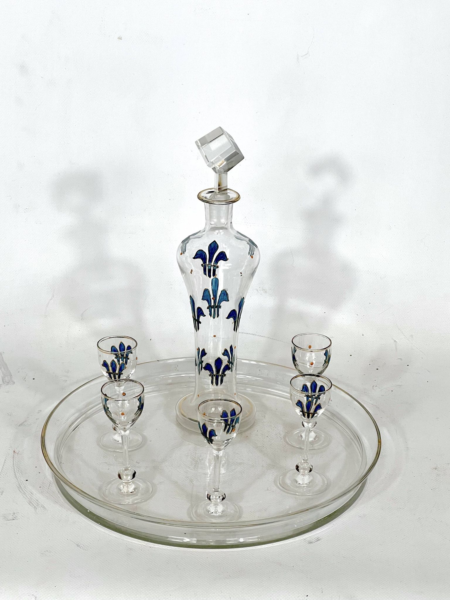Italian Art Nouveau glass liquor set from 1920s