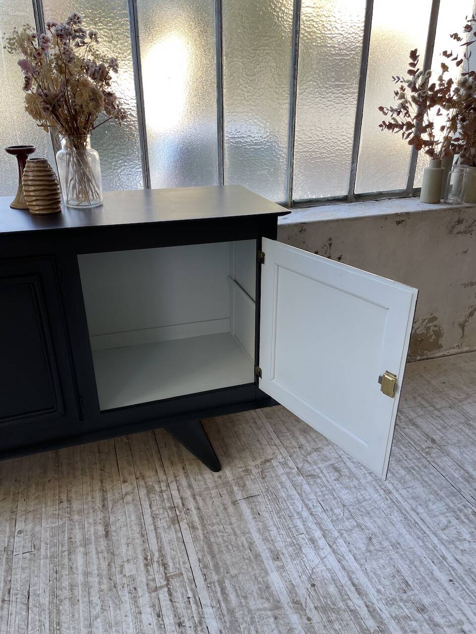 60s brutalist black sideboard