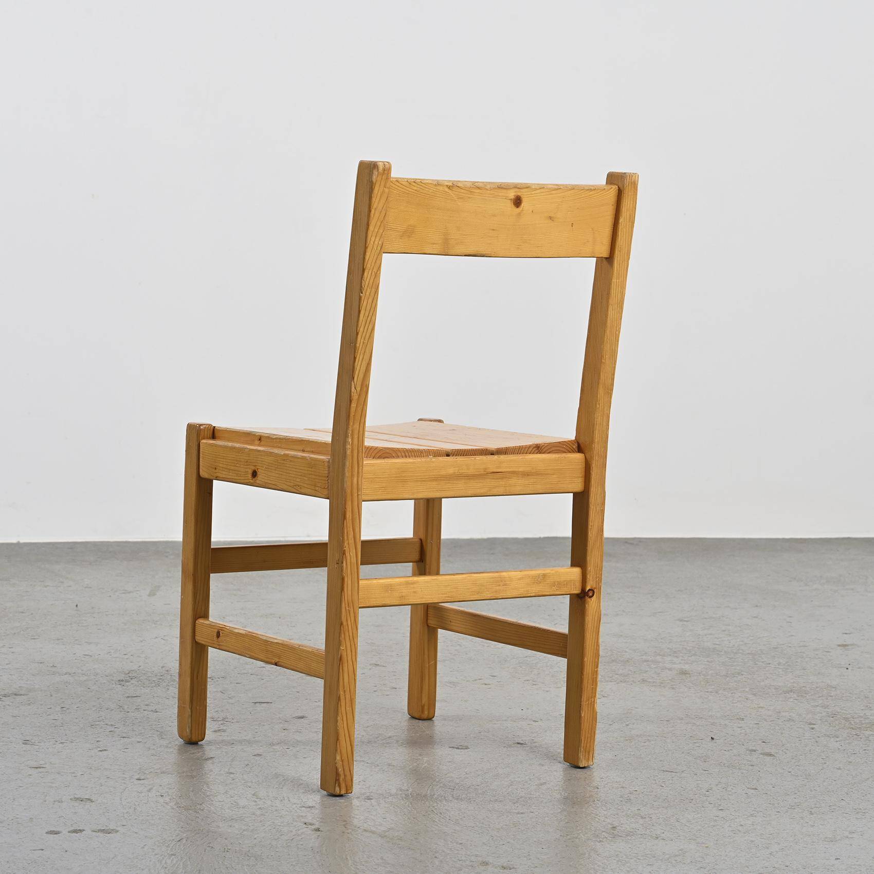 Set of six solid pine chairs by Maison Regain