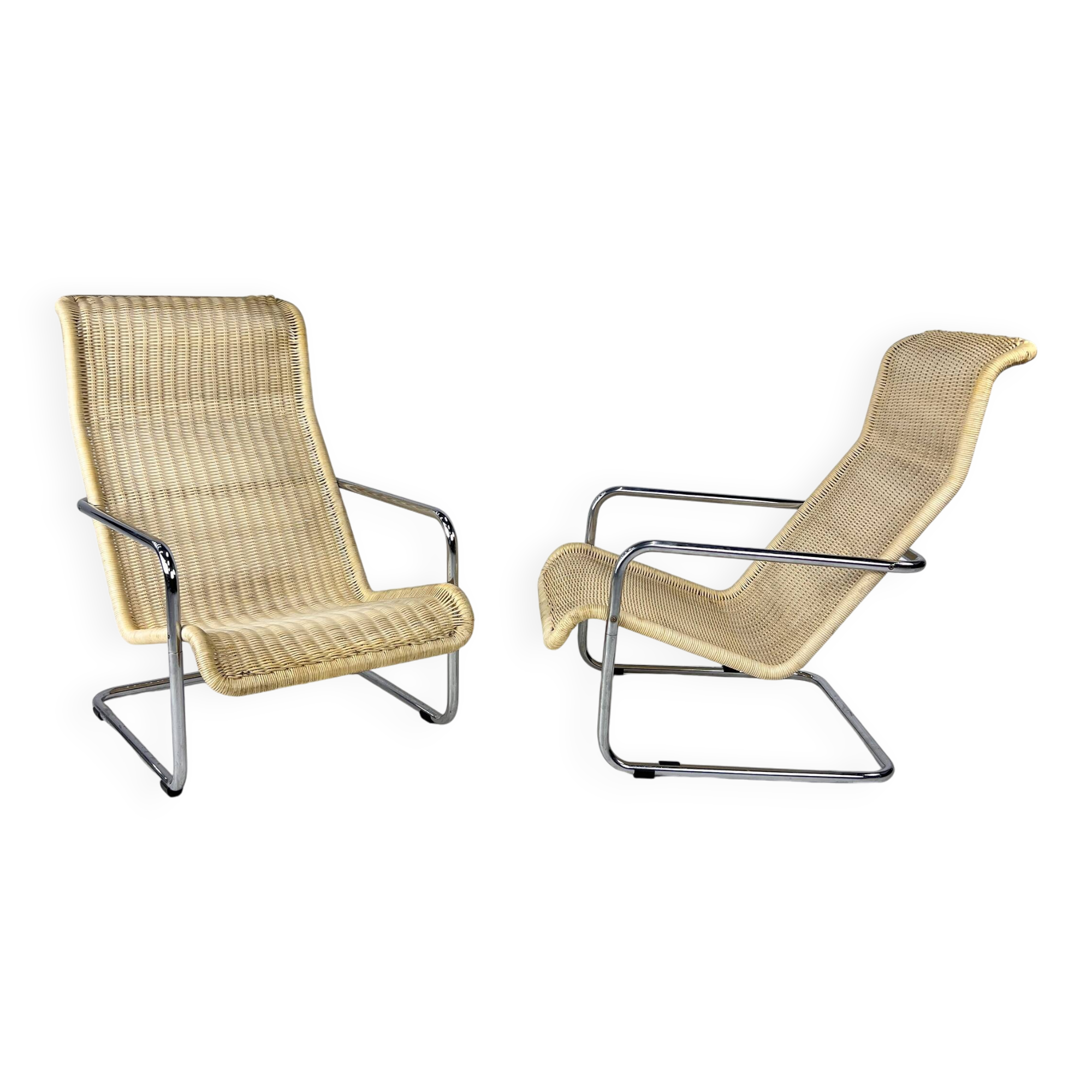 Set of 2 Cantilever Woven Lounge Chairs, 1980s