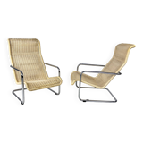 Set of 2 Cantilever Woven Lounge Chairs, 1980s