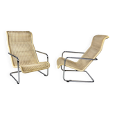 Lot de 2 chaises longues en osier tissées, années 1980