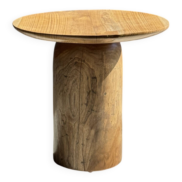 Table d'appoint en teck massif plateau circulaire pied colonne H51,5 D50