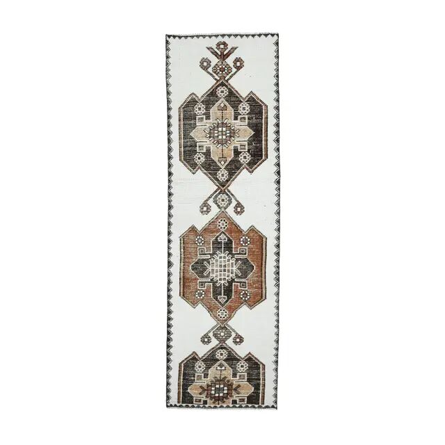 1970s Vintage Turkish Oushak Diamond Wool Runner 91x313