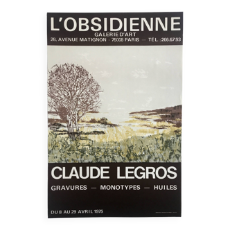 Claude legros, galerie l'obsidienne, 1975. original lithograph poster