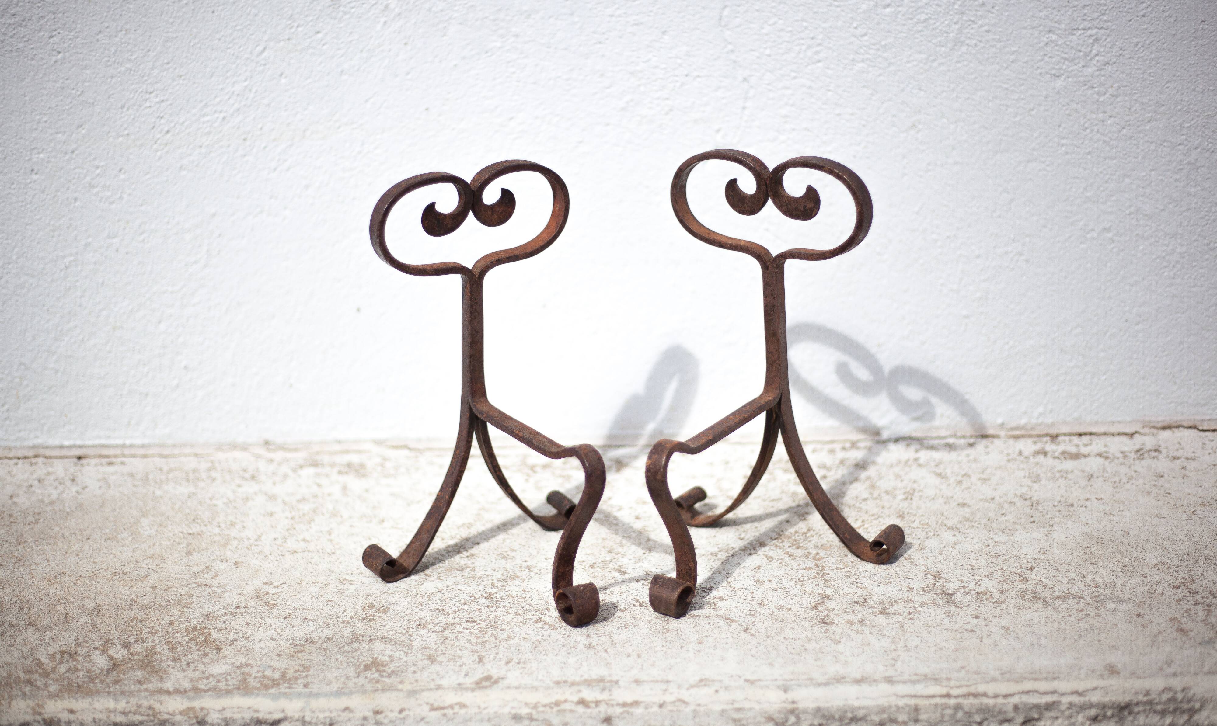 Wrought iron fireplace andirons