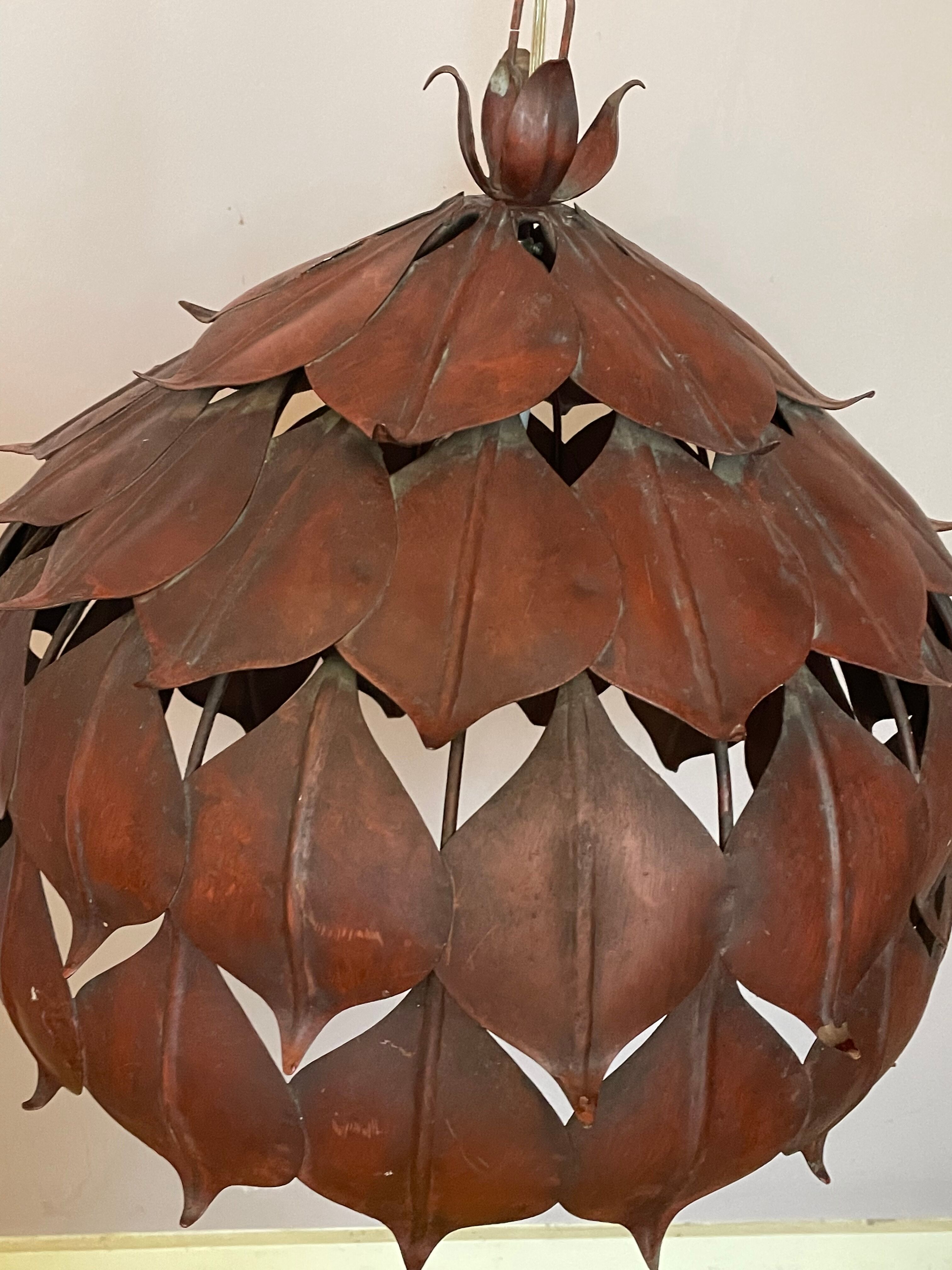 1970s metal chandelier Hans Kogl leaf patterns